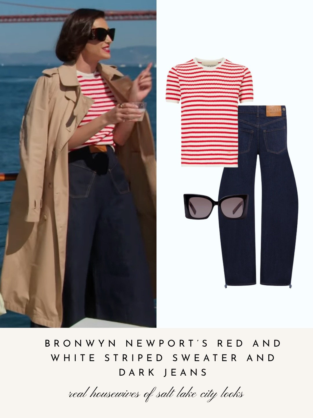 Bronwyn Newport’s Red and White Striped Sweater and Dark Jeans