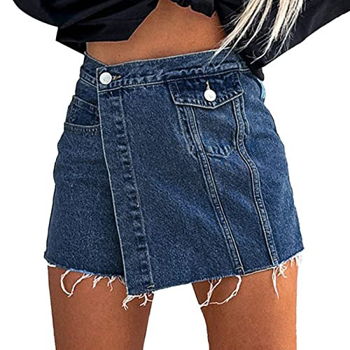 Denim Skort for Women Y2k Mini Denim Skirt Side Slit High Waisted Jean Skirt Stretchy Denim Mini Skirt with Pockets Y2k Skirt | Amazon (US)