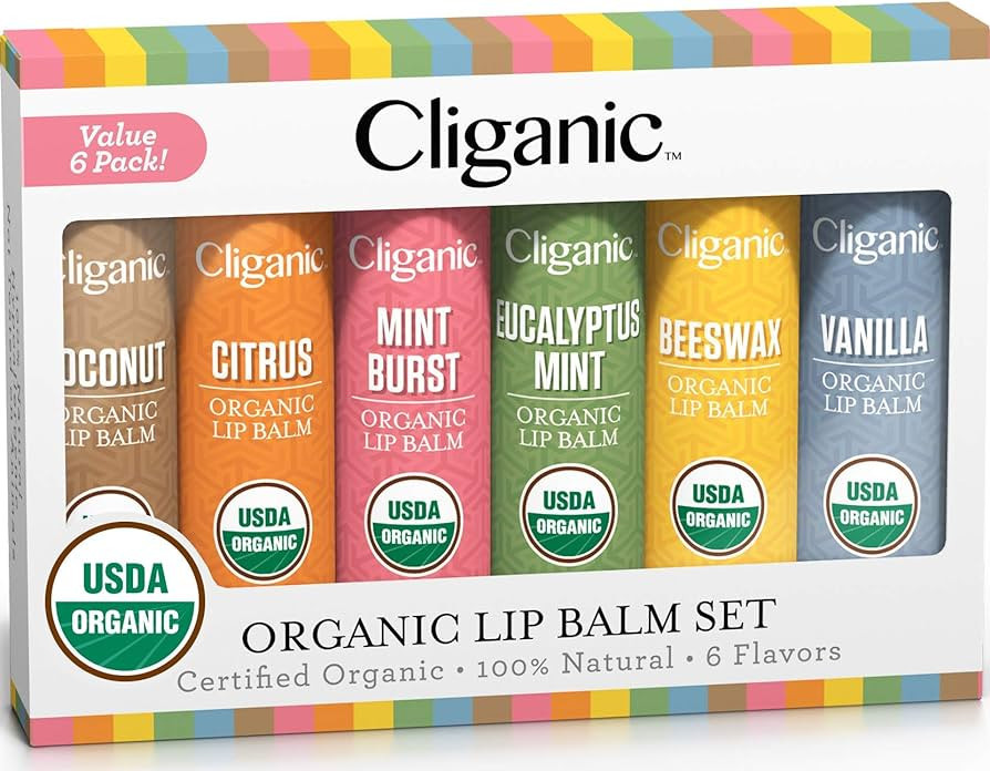 Cliganic USDA Organic Lip Balm Set - 6 Flavors - 100% Natural Moisturizer for Cracked & Dry Lips | Amazon (US)