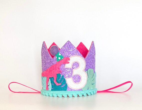 Girls Dinosaur Birthday Crown Pink Dinosaur Birthday Hat | Etsy | Etsy (US)