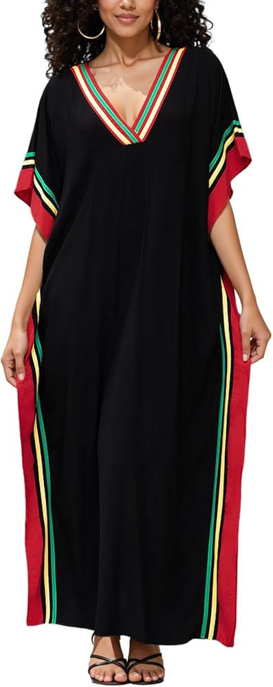 NFVNKJ Plus Size Mumu Dresses for Women - Boho Batwing Sleeve Caftan with Side Slits, Long Moo Mo... | Amazon (US)