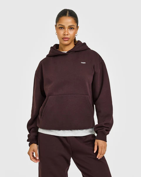 Foundations Hoodie with Grey Logo 
 Plum Brown | Oner Active (UK / US)