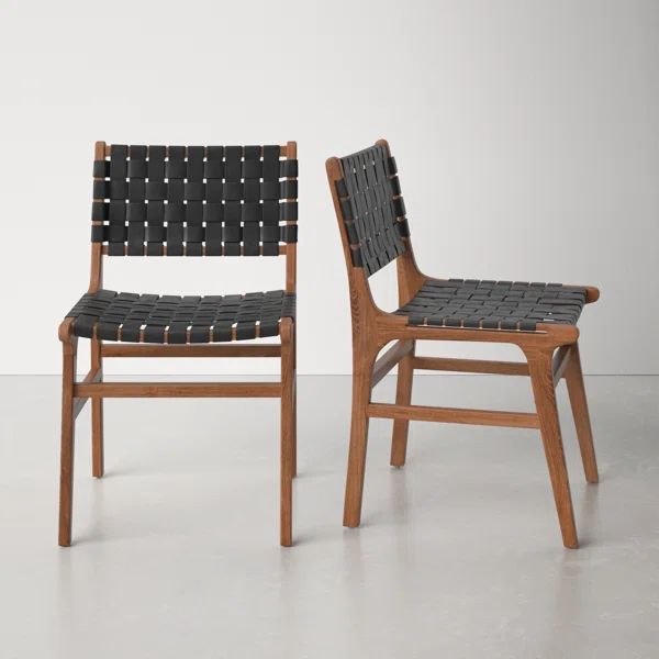 Alston Woven Leather & Solid Wood Dining Chair (Set of 2) | Wayfair North America