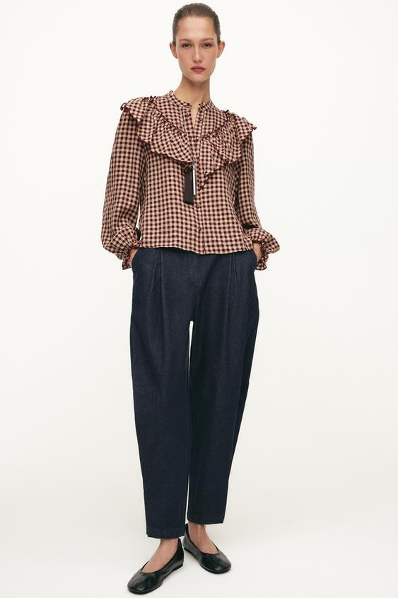 GINGHAM BLOUSE WITH RUFFLES | Zara AU