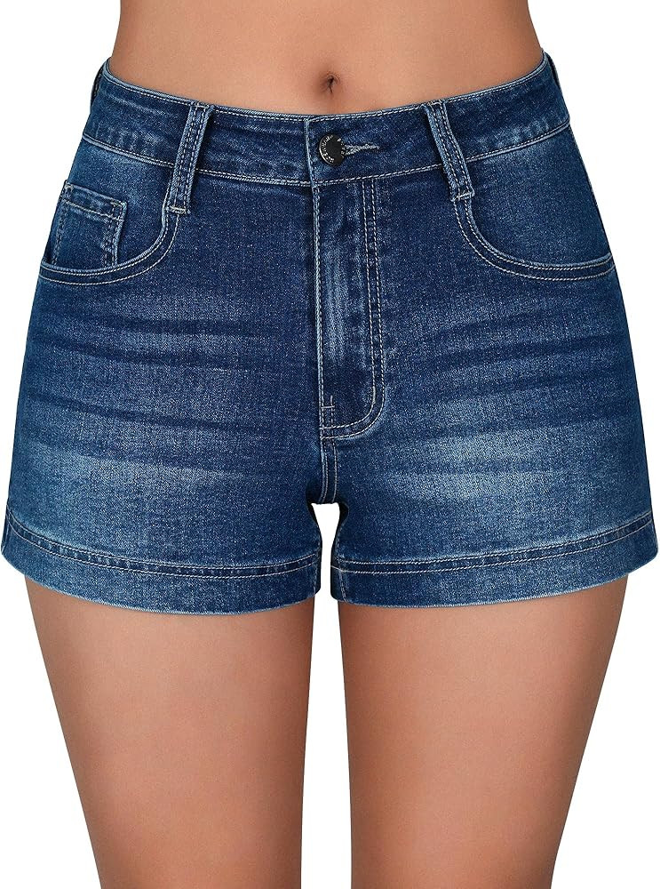 roswear Women's Casual Summer High Waisted Basic Jean Shorts Stretchy Denim Shorts | Amazon (US)