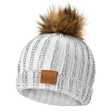 Be Sparkle Rhinestone Pom-Pom Beanie Hat for Women Winter Accessories Adult (White) | Walmart (US)