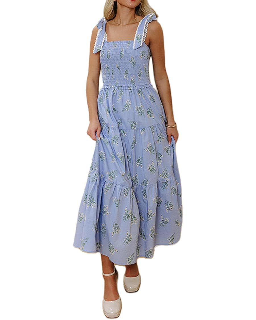 NUFIWI Women Boho Graffiti Cami Long Dress Graphic Spaghetti Strap Flowy Maxi Dress Square Neck C... | Amazon (US)