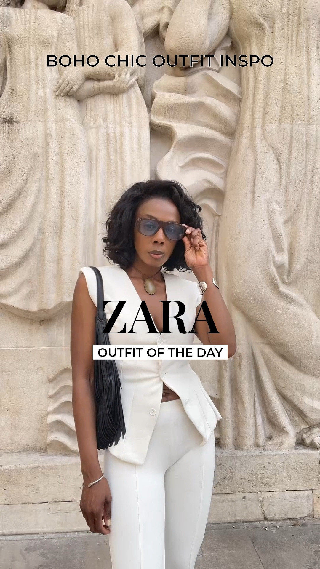 I love to release my inner 70’s goddess. Today’s OOTD is boho chic. I’m wearing the interlock sleeveless top and flare trousers in cream from Zara in size small. 

This outfit is accessorized with a fringe Zara hobo bag from last season, a silver cuff bracelet and brown tortoise shell aviator sunglasses. 

#LTKSummerEdit #LTKItBag #LTKStyleTip