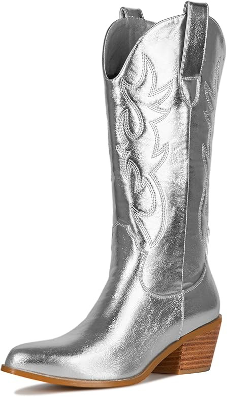 MUCCCUTE Cowboy Boots for Women - Cowgirl Boots Mid Calf with Embroidery, Pointed Toe Chunky Heel... | Amazon (US)