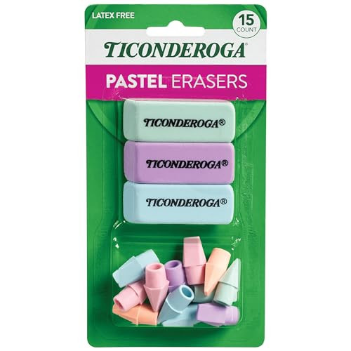 Ticonderoga Assorted Erasers, Pastel Colors, 15 Count | Amazon (US)