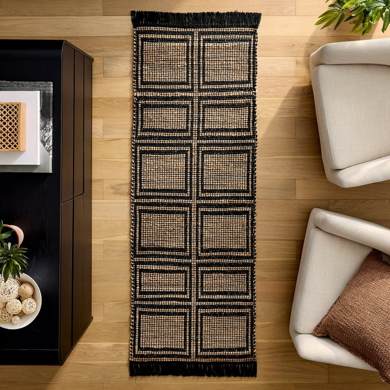 Better Homes & Gardens Black & Natural Interlocking Jute 30" x 84" Runner Rug | Walmart (US)