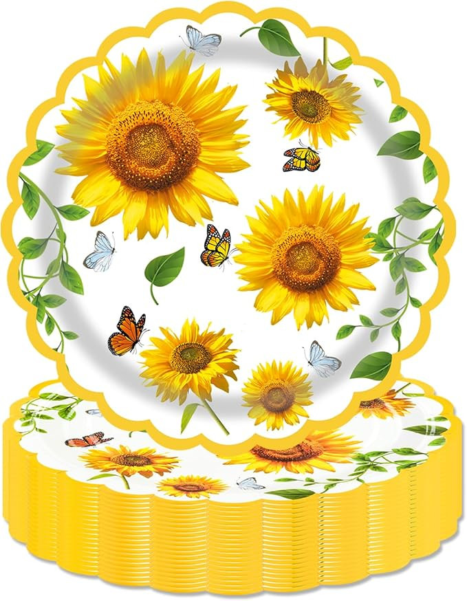 Sunflower Paper Plates 50 Pack 7 Inch Fall Party Plates Disposable | Amazon (US)