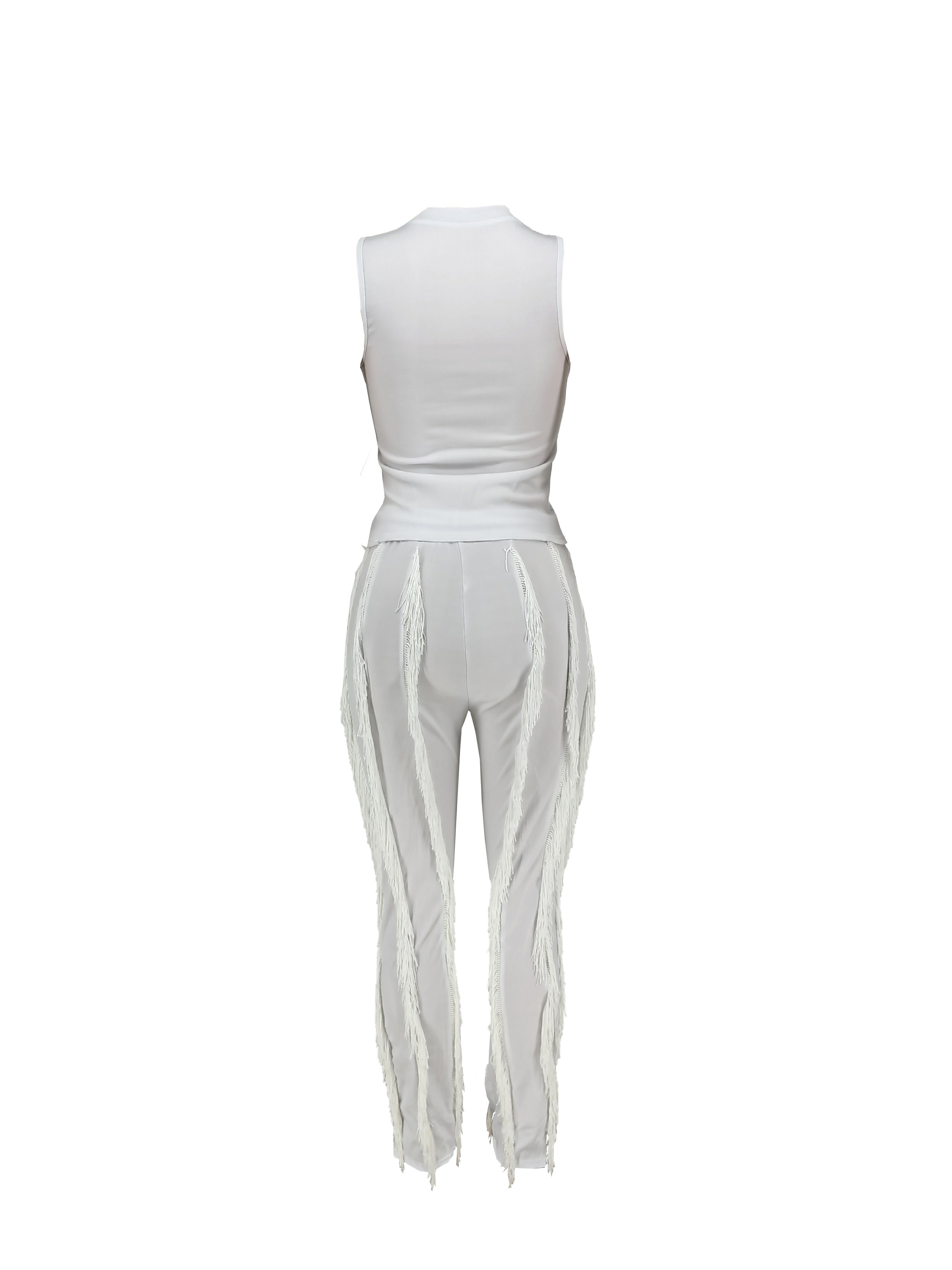 Solid Two piece Set Crew Neck Tank Top Tassel Decor Pants - Temu | Temu Affiliate Program