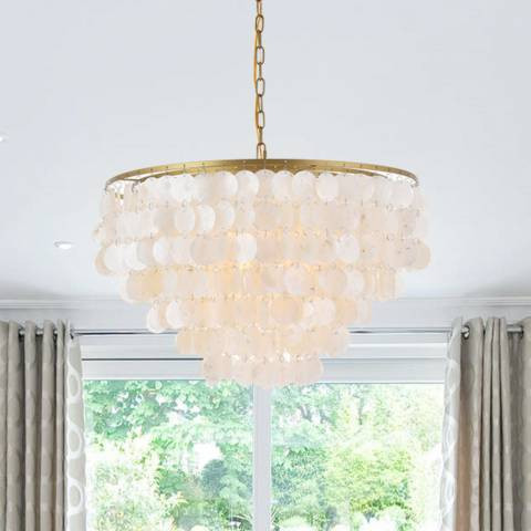 Selene 25 1/2" Wide Brass Cascading Shell 6-Light Pendant | Lamps Plus