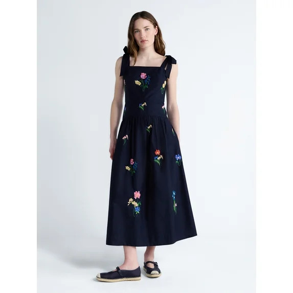 Free Assembly Women's and Women's Plus Embroidered Cotton Sleeveless Maxi Dress, Sizes XS-4X | Walmart (US)