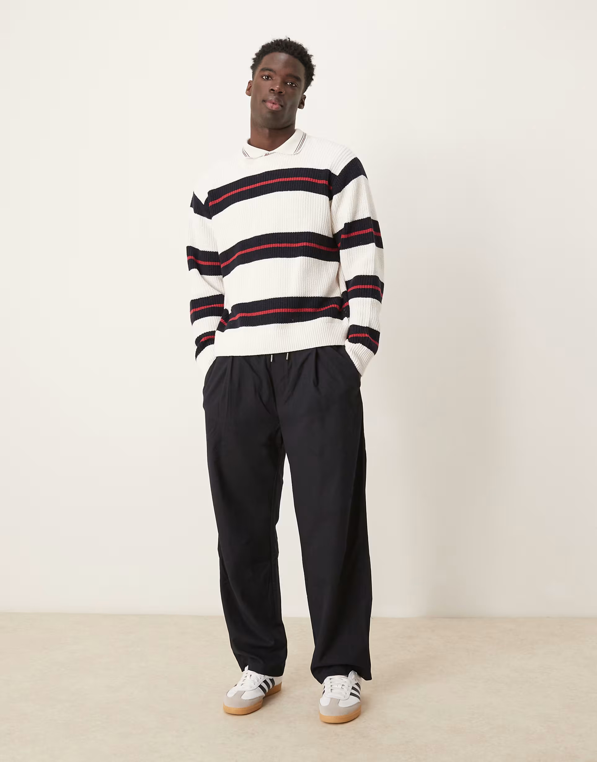 Abercrombie & Fitch contrast stripe crew neck jumper in cream multi | ASOS (Global)