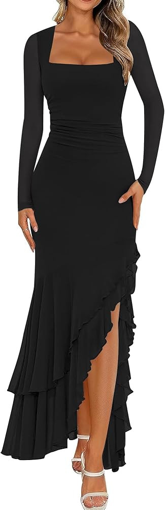 BORIFLORS Women's Bodycon Fall Wedding Guest Long Sleeve Maxi Dress | Amazon (US)