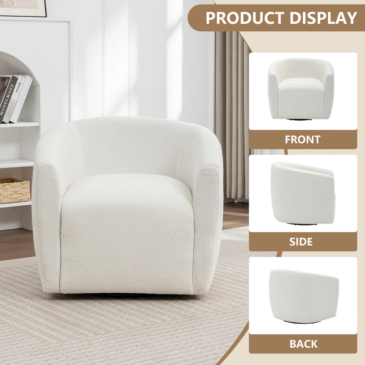 Swivel Accent Chair,Modern Comfy Round Barrel Chair With Upholstered,Boucle Fabric In White | Wayfair North America
