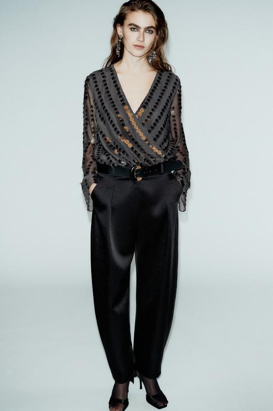 SATIN BARREL BELTED PANTS | Zara US