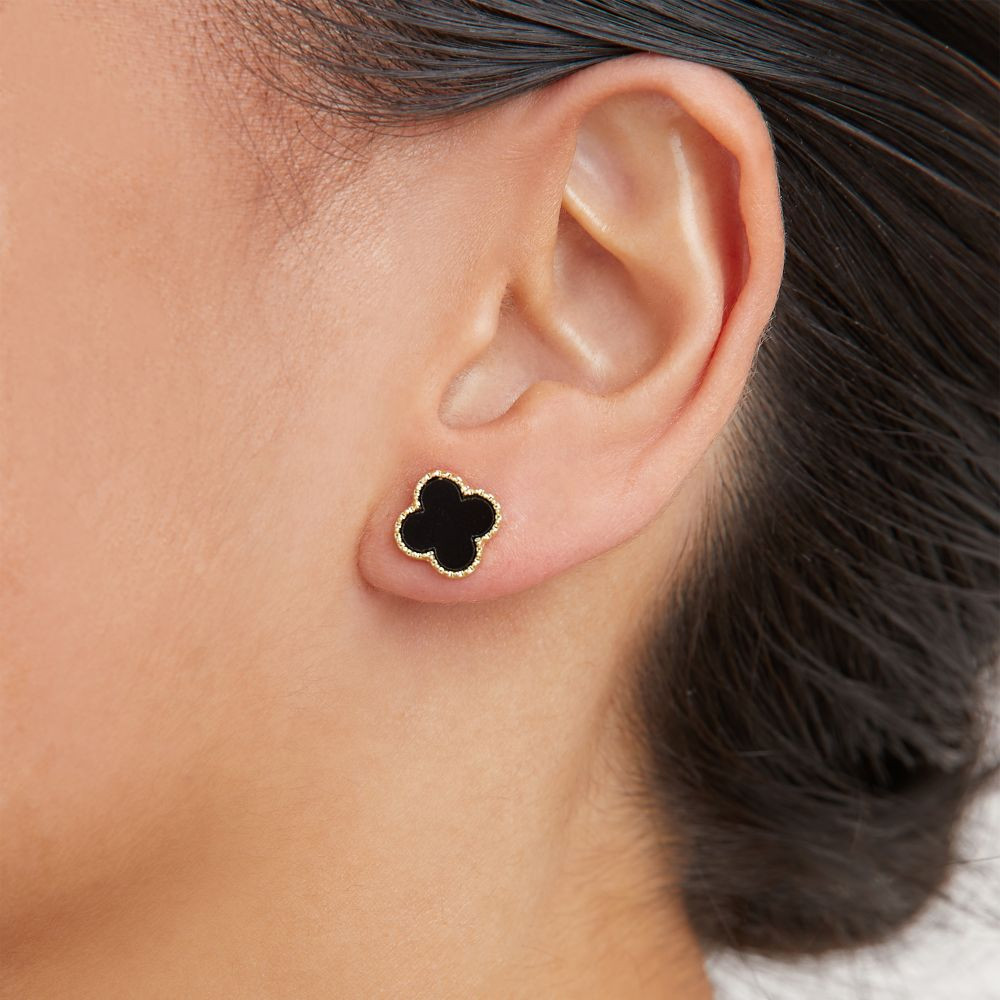 Flower Detail Stud Earrings In Black And Gold | EGO (UK)