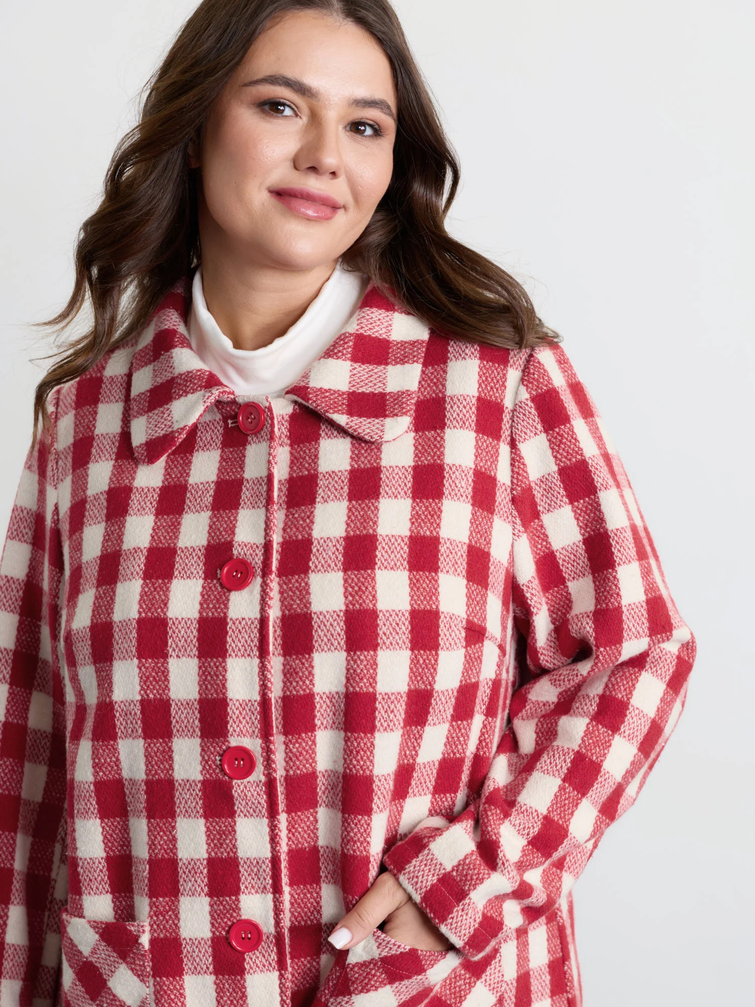 Gingham Doll Collar Pockets Coat | Bloomchic