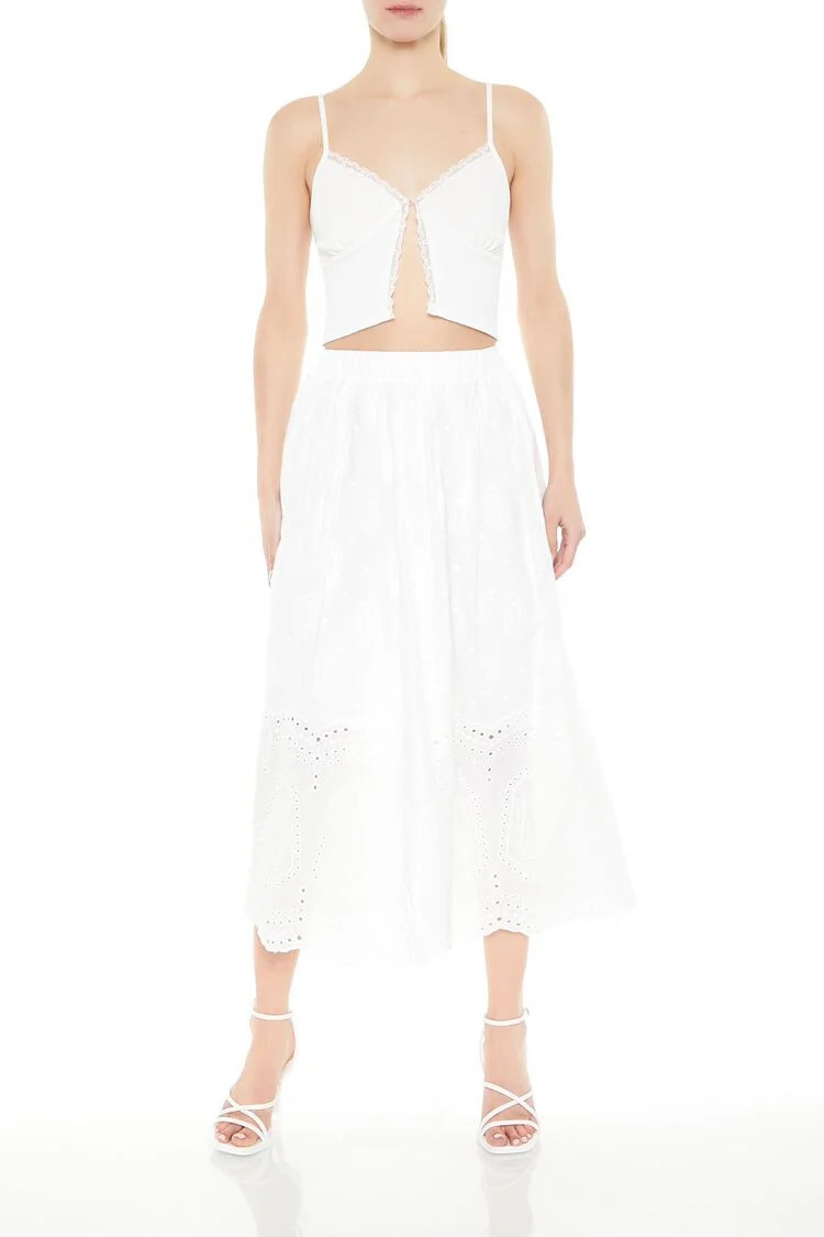 Eyelet A-Line Midi Skirt | Forever 21