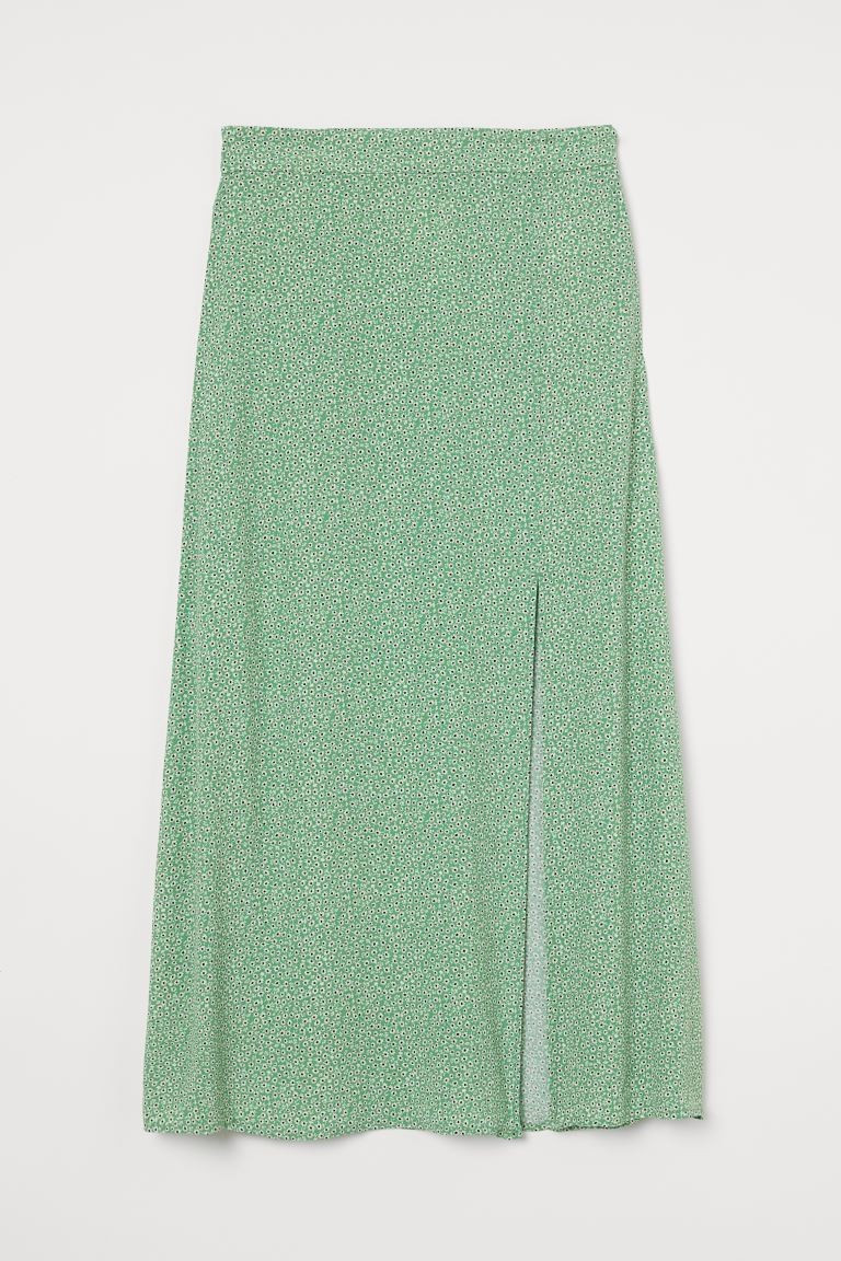 Calf-length skirt in airy, woven viscose fabric. High waist, concealed zipper at one side, and hi... | H&M (US + CA)