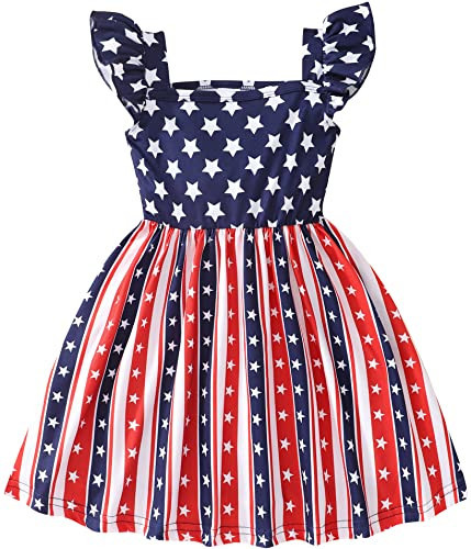 Popshion Girls Fourth of July Dress American Flag Outfit Kids Memorial Day Clothes Toddler Independence Day July 4th Patriotic Dresses 2-3 Years | Amazon (US)