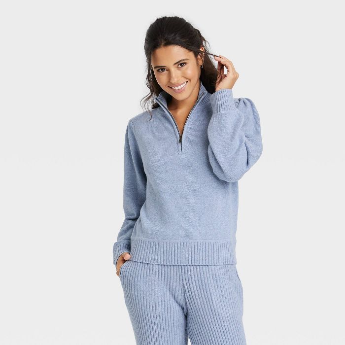 Women&#39;s Mock Turtleneck Pullover Sweater - Universal Thread&#8482; Blue M | Target