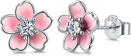 Pink Flower Earrings for Women, 925 Sterling Silver Stud Earrings, Cute Plumeria Earrings For Gir... | Amazon (CA)