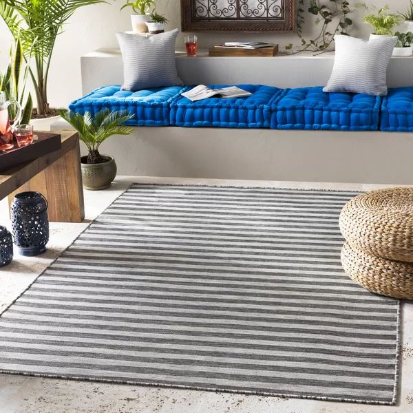 Elihu Striped Charcoal/Ivory Indoor / Outdoor Area Rug | Wayfair Professional