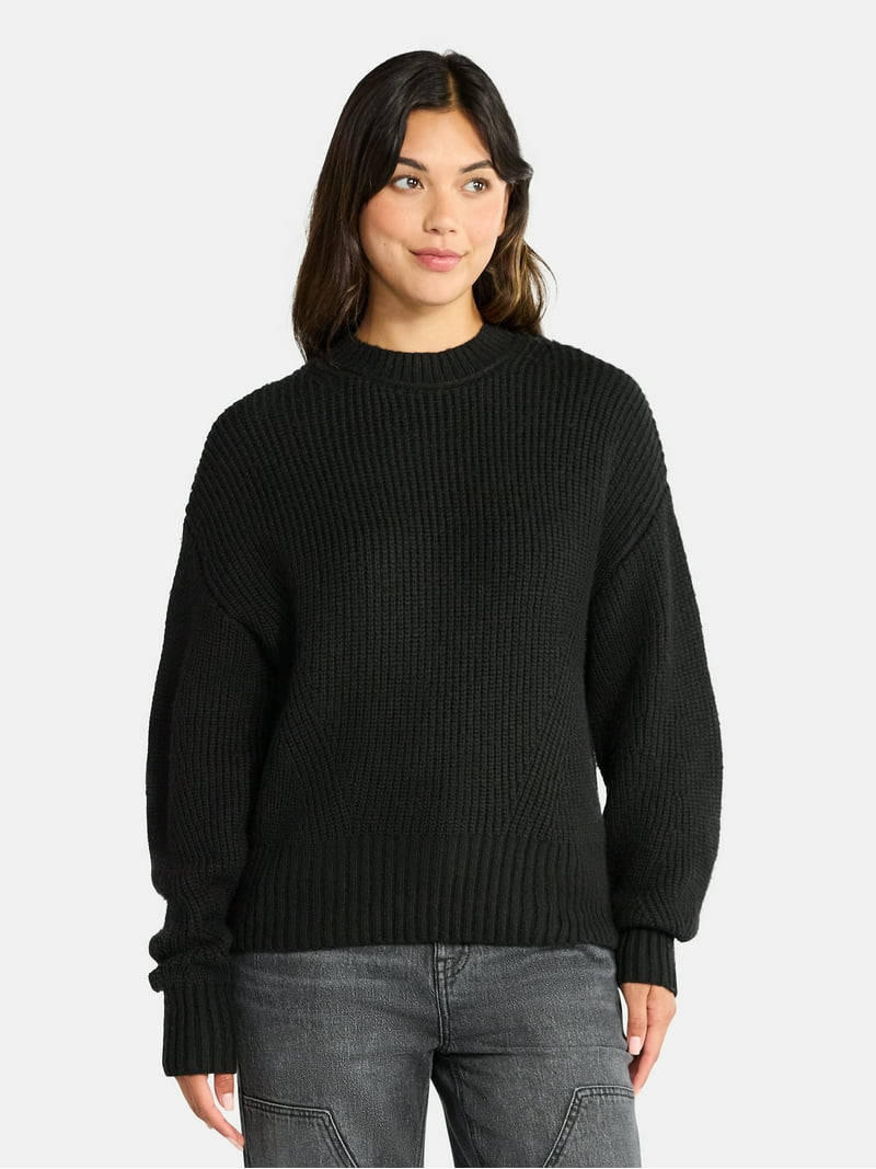 Time and Tru Women's Shaker Stitch Mock Neck Sweater, Midweight, Sizes XS-XXXL | Walmart (US)