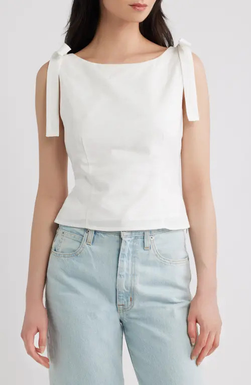 Petal & Pup Everett Shoulder Bow Sleeveless Top in White at Nordstrom, Size Large | Nordstrom