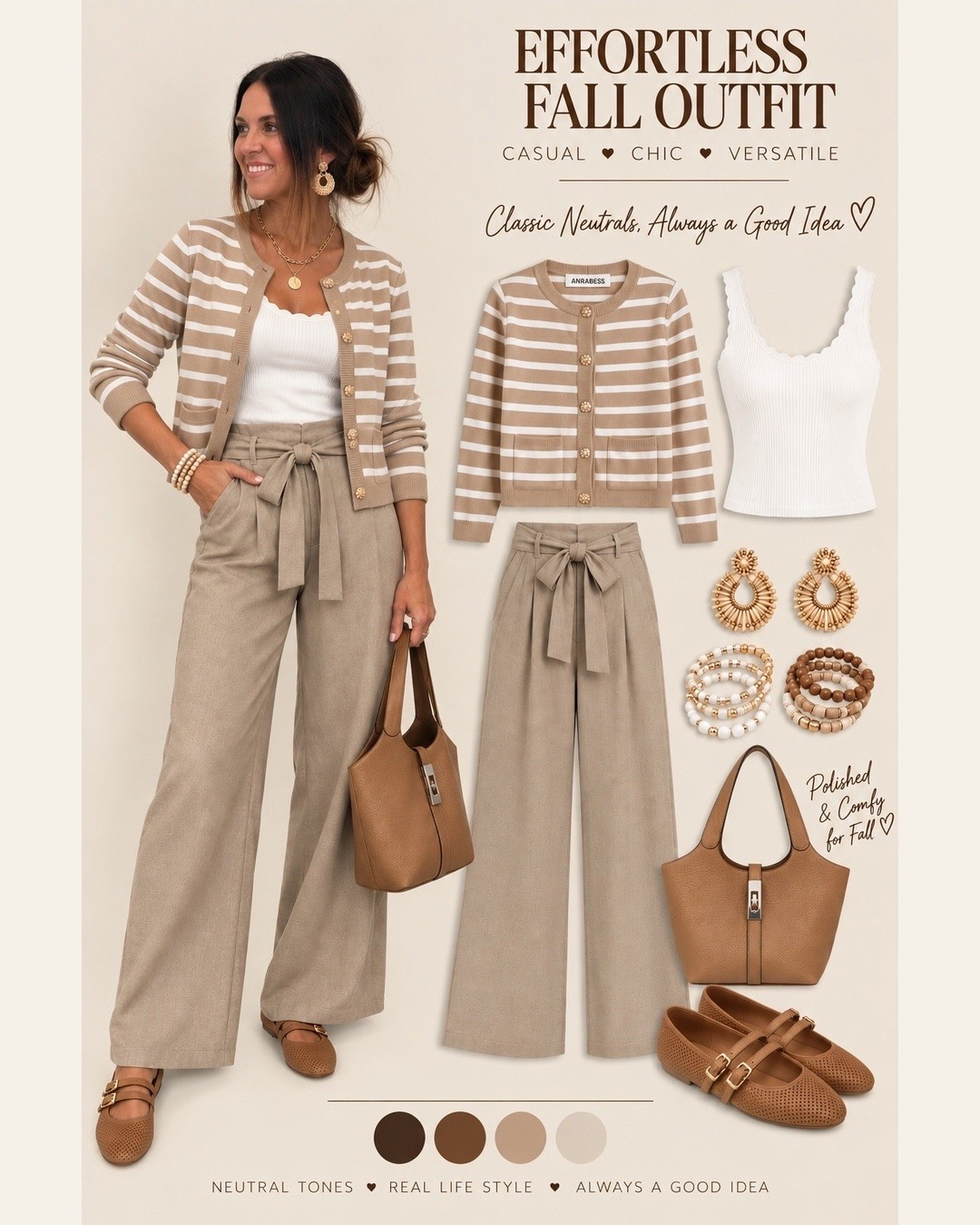 Neutral fall outfit , stripe cardigan, comfy pants, bucket bag, maryjane shoes , work outfit, teacher outfit

#LTKWorkwear #LTKootd #LTKgrwm