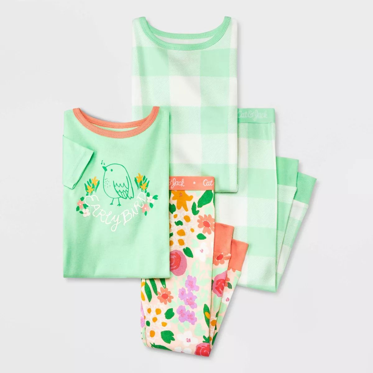 Toddler Girls' 4pc Bird & Easter Plaid Pajama Set - Cat & Jack™ Green | Target