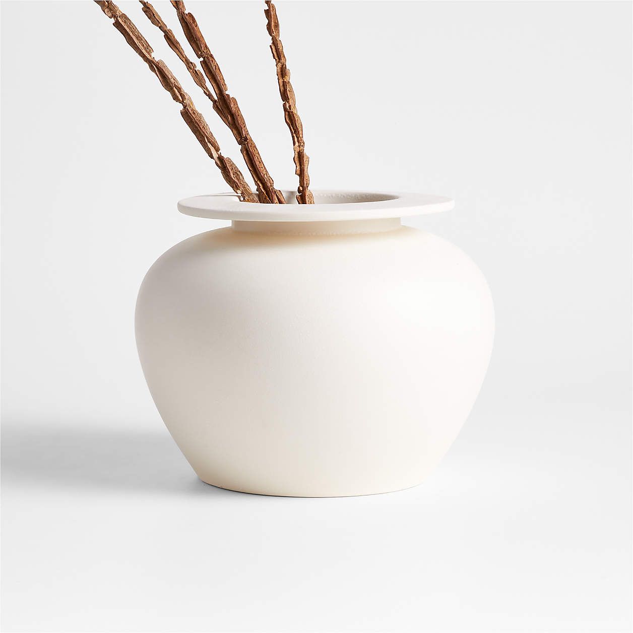 Plateia Small White Earthenware Vase 7.5" | Crate & Barrel