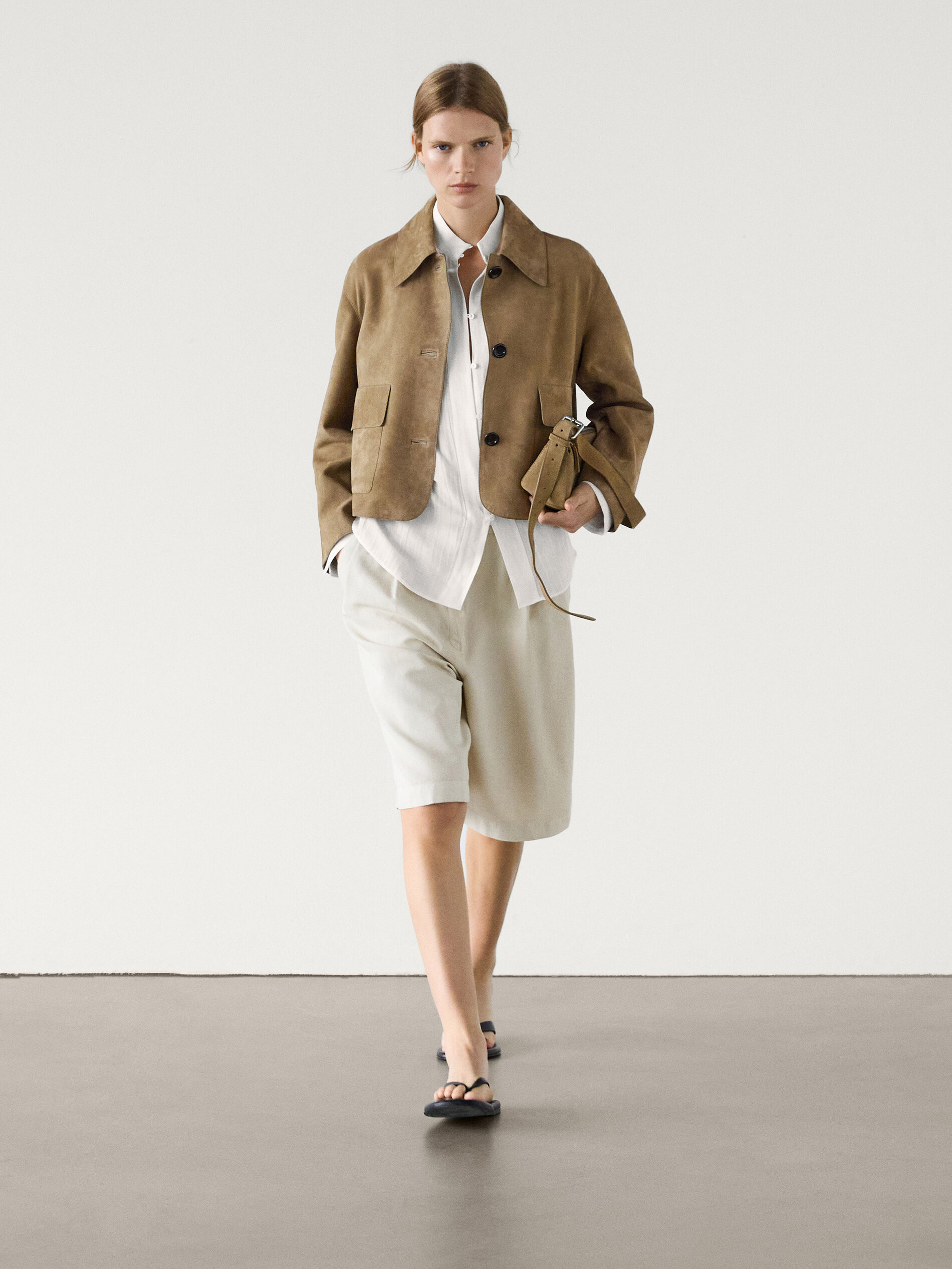 Split suede leather jacket with pockets | Massimo Dutti UK