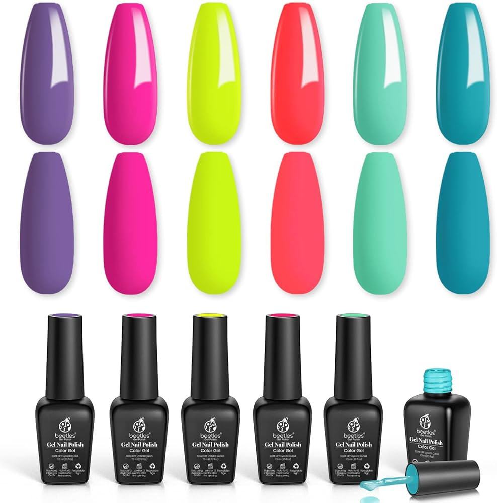Beetles Gel Nail Polish Set, Forever Young Collection Turquoise Purple Blue Neon Yellow Gel Polis... | Amazon (US)