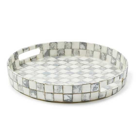 MACKENZIE-CHILDS Capiz Round Tray, Unique Serving Platter for Food and Drinks, Gray-and-White Ste... | Amazon (US)