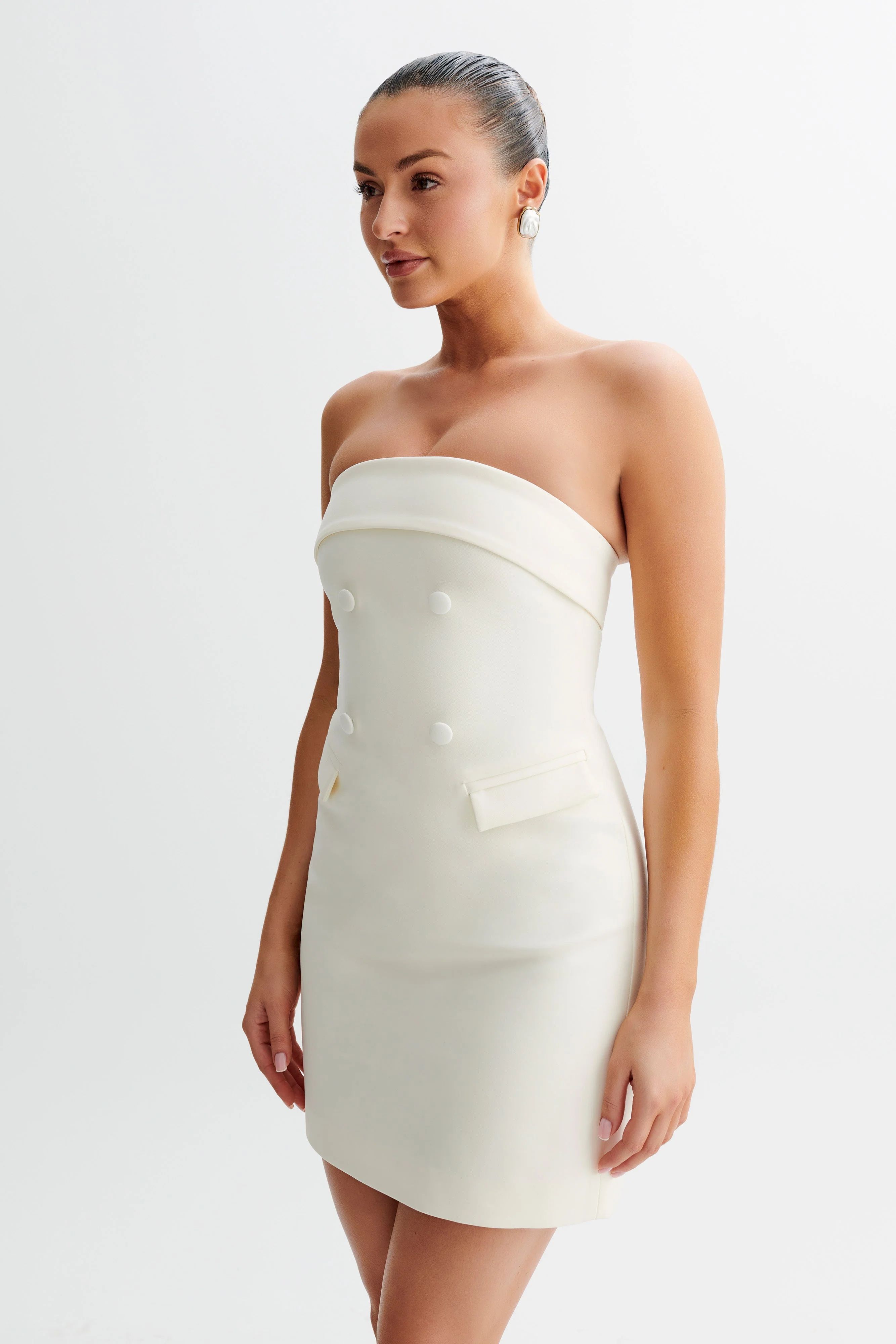 Abbie Strapless Suiting Mini Dress - Ivory | MESHKI US