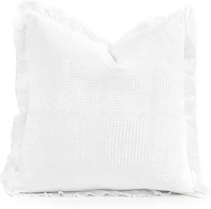 1 Piece Waffle White Pillow Cover 24x24 Throw Pillow Covers Stone Washed Square Pattern Euro Sham... | Amazon (US)