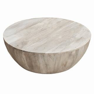 Arthur 35.5 in. Distressed White Round Mango Wood Coffee Table with Subtle Grains | The Home Depot