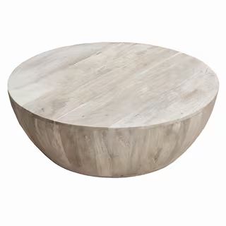 THE URBAN PORT Arthur 35.5 in. Distressed White Round Mango Wood Coffee Table with Subtle Grains ... | The Home Depot