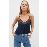 Stradivarius Lace-trimmed satin top Navy blue S | Stradivarius (UK)