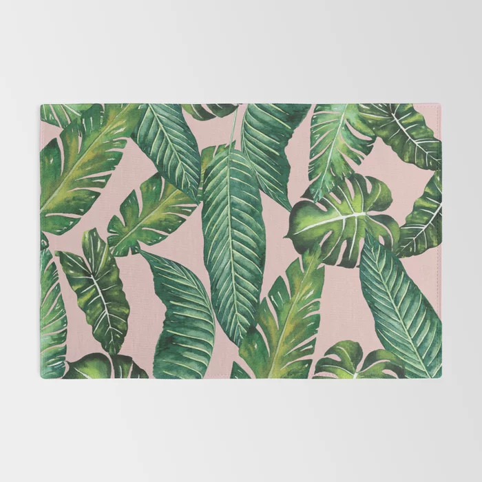 Jungle Leaves, Banana, Monstera II Pink #society6 Rug | Society6