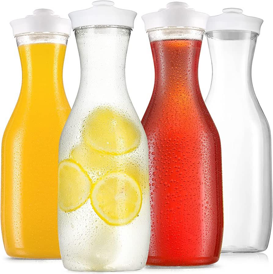 NETANY 50 Oz Water Carafe with Flip Top Lid, Clear Plastic Pitcher Jug, 4 Pack Juice Containers, ... | Amazon (US)
