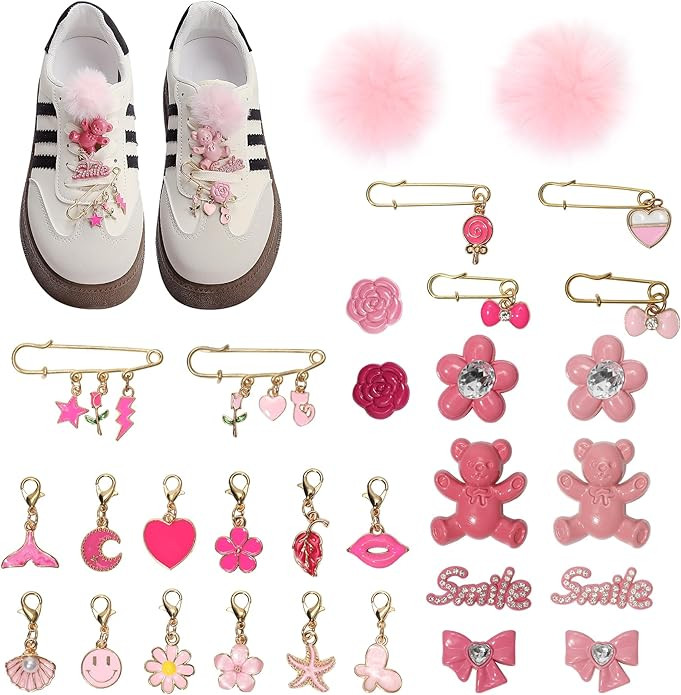 Bellaqueo 38Pcs Bling Shoe Charms for Sneakers Girls, Bling Shoe Lace Clips, Shoelace Junk Socks ... | Amazon (US)
