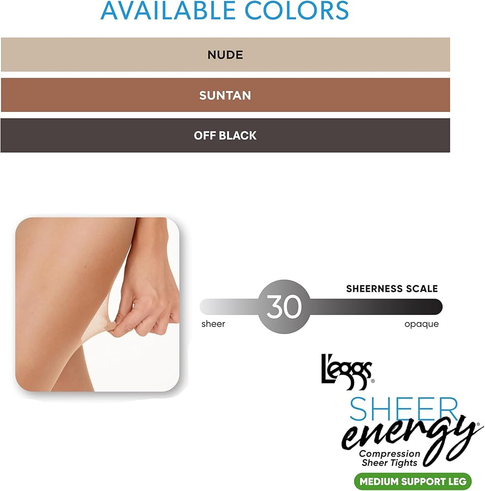 L'eggs Sheer Energy Medium Support Women's Compression Tights | Amazon (US)