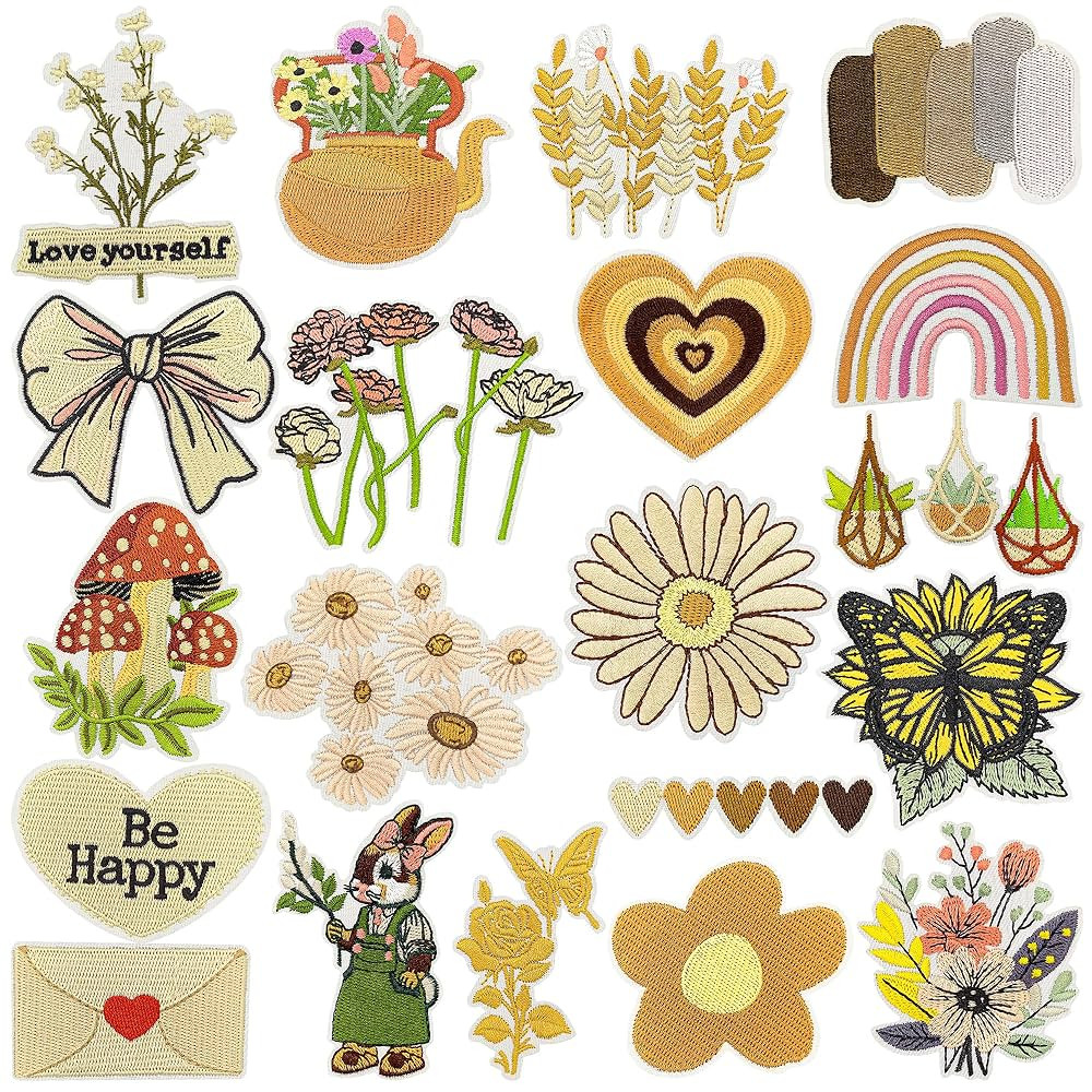 20Pcs Vintage Iron on Patches Aesthetic Embroidery Patches for Hats Clothes Bags Jeans Jackets | Amazon (US)