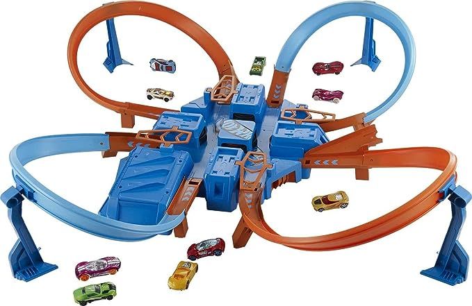 Amazon.com: Hot Wheels Track Set with 1:64 Scale Toy Car, 4 Intersections for Crashing, Powered b... | Amazon (US)